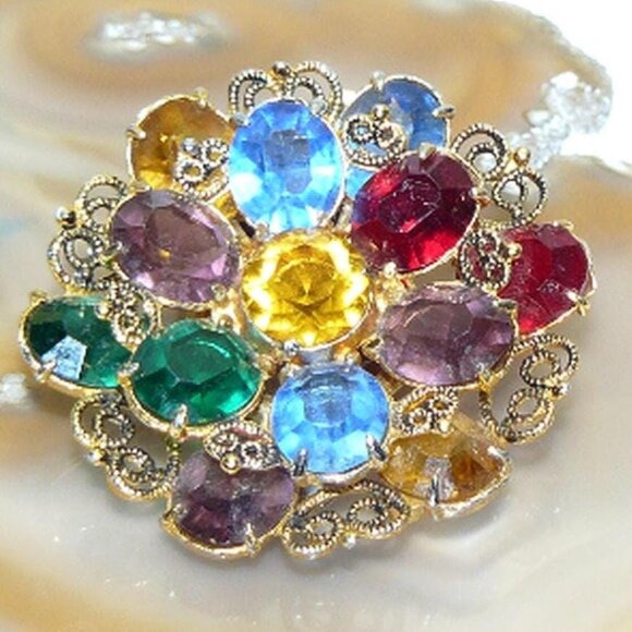Jewelry - Dress Clip Brooch Vivid Colorful Rhinestones